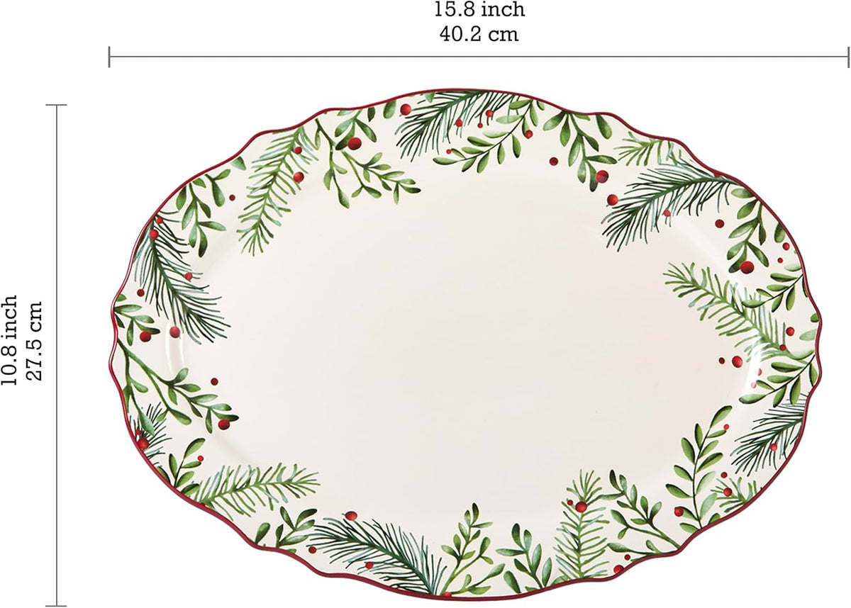 Bico Santa On The Way 16 plus 14 inch Scalloped Oval Platters Set, Set of 2, Microwave and Dishwasher Safe, for Serving Fish, Chicken, Turkey