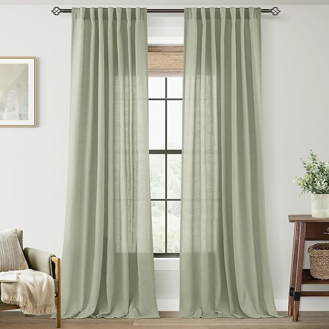 Linen Blend Sage Green Curtains 120 inch Length 2 Panels by Jolilight