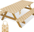 Fitted Waterproof Picnic Table Cover with Bench Covers Elastic Edges Camping Tablecloth for 6 Foot Rectangle Tables Camp Cooking Motorhome Party Equipment Car Rv Travel Trailer Needs Gifts