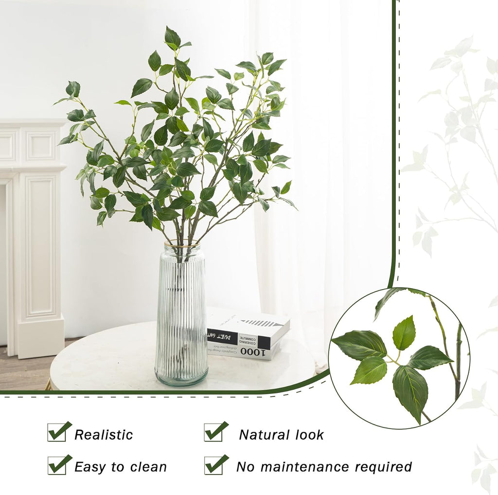 Artificial Plants Greenery Eucalyptus Stems Branches Plant for Home Decor，Faux Rustic Ficus Leaf Floral for Indoor Table Bathroom Bedroom Kitchen Decoration,Real Plastic Eucalytus Wedding Dcor（4PCS)