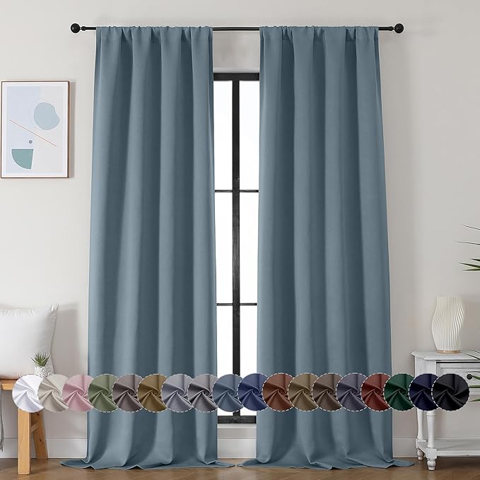 Simplebrand Ava Stone Blue Blackout Curtains by Simplebrand