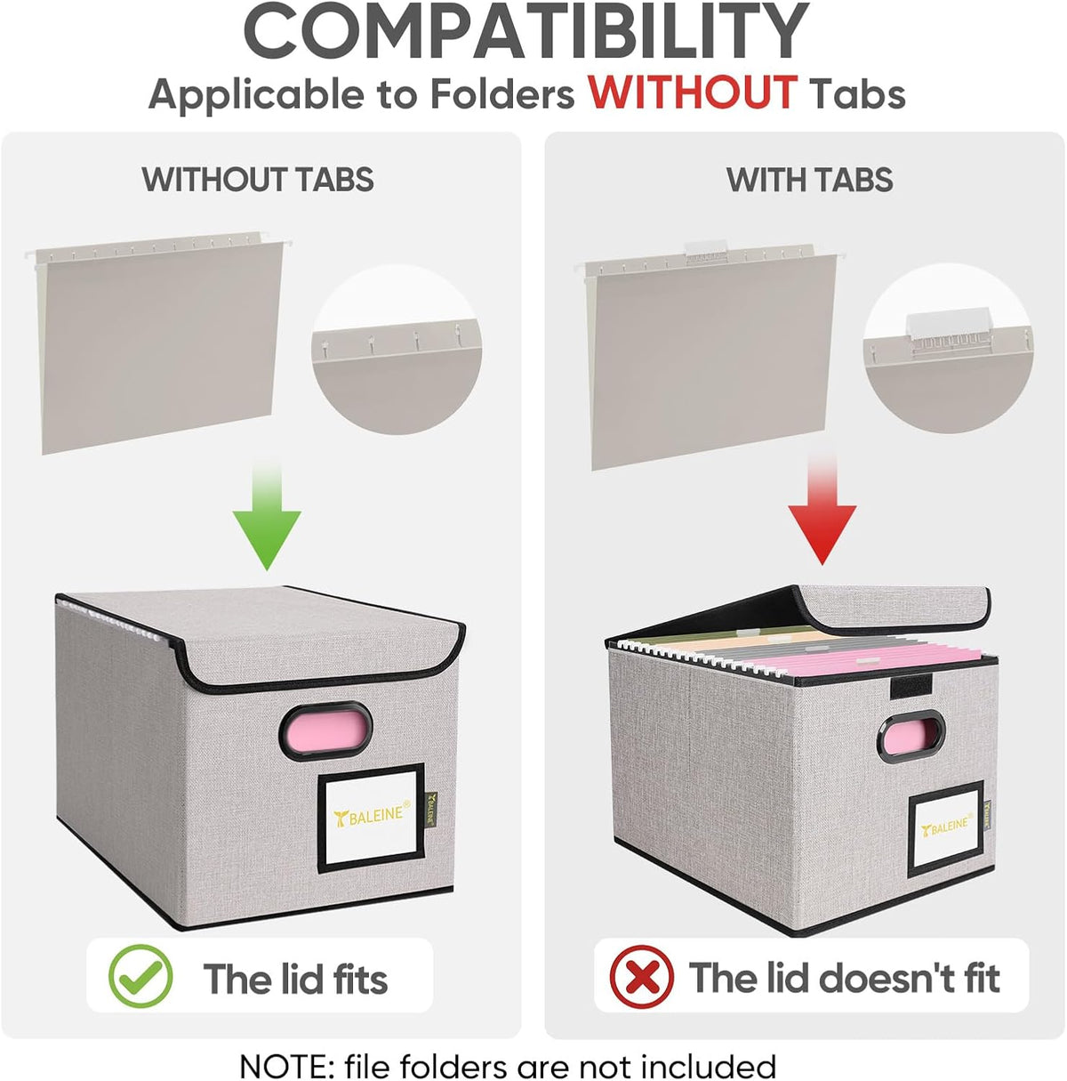 BALEINE File Organizer Box with Lid, Collapsible Hanging File Storage Box