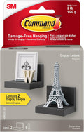 Command Display Ledges, Holds up to 2 lb, Slate, 2 Ledges with 8 Medium Strips, Damage-Free Hanging Floating Shelf with Adhesive Strips, Personalize Living Room, Bedroom, Kids Room or Office