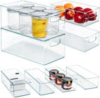 8 PACK Stackable Pantry Organizer Bins (3 Size) - Clear Fridge Organizer for Kitchen, Freezer, Refrigerator, Cabinet - Plastic Storage Container with Handle for Home