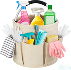 17L Foldable Cleaning Caddy with Handle，Cleaning Products Organiser (Beige)