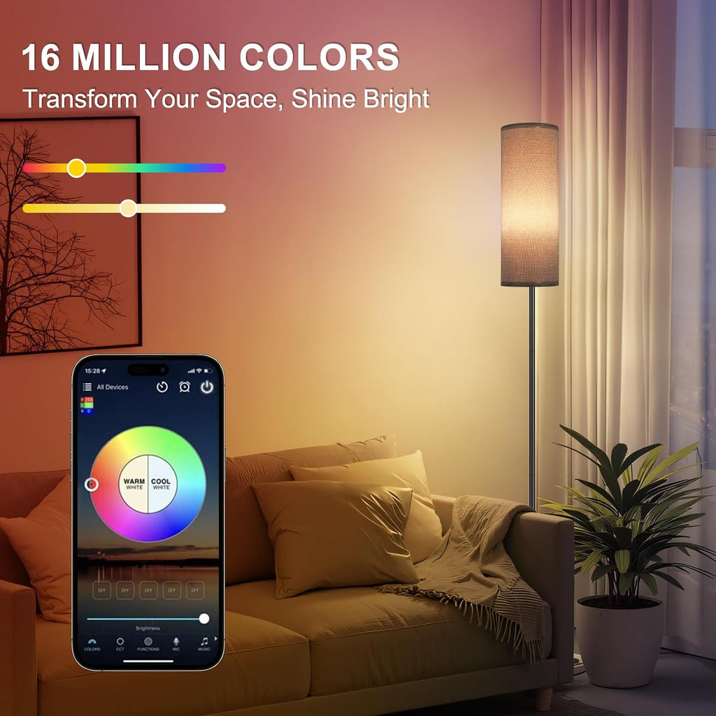 FRIDEKO HOME Floor Lamp, 9W 800LM Smart Bulb, Tall Corner Lamp, Gray Shade