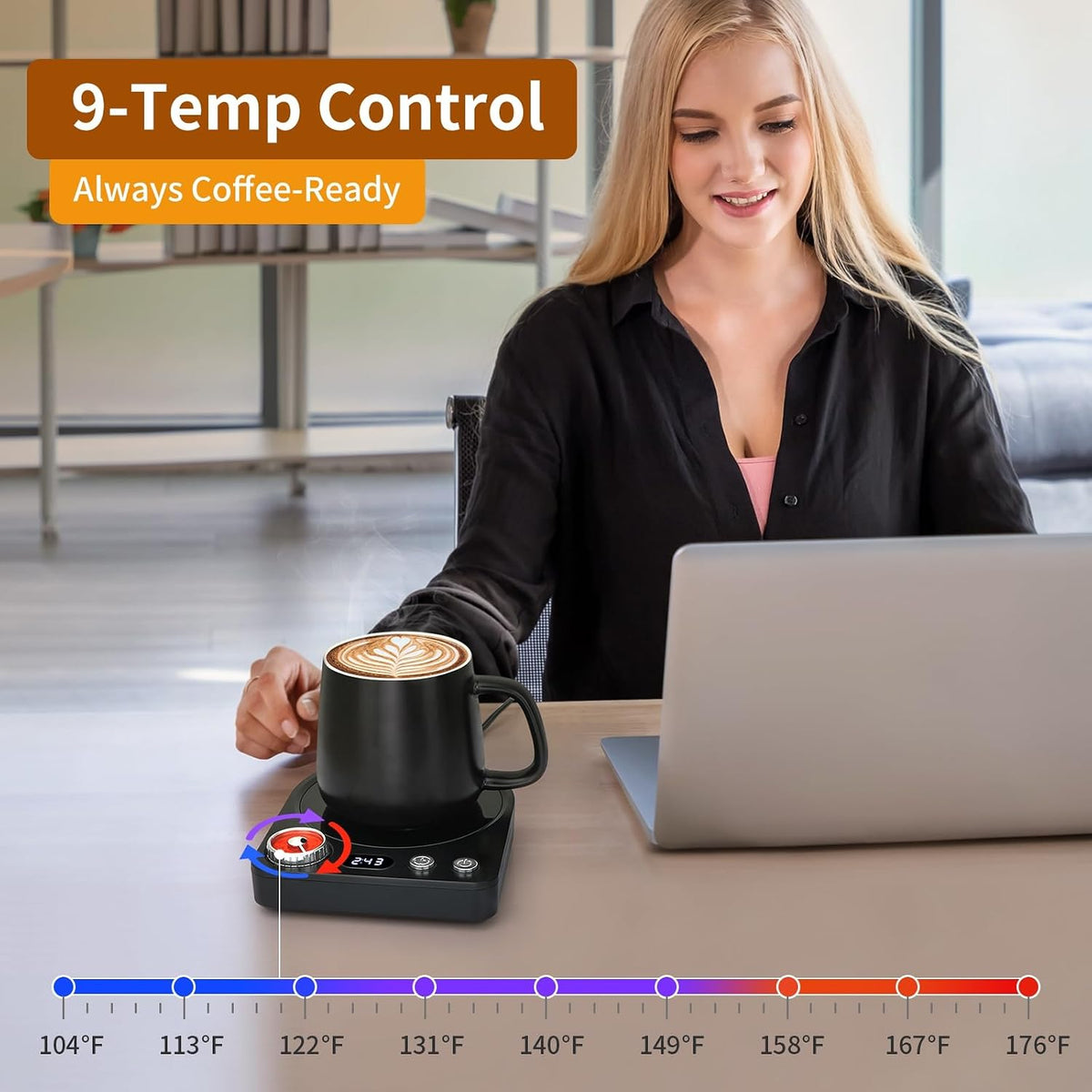 Coffee Mug Warmer, Smart Memory System, 9 Temp Settings, Customize Timer