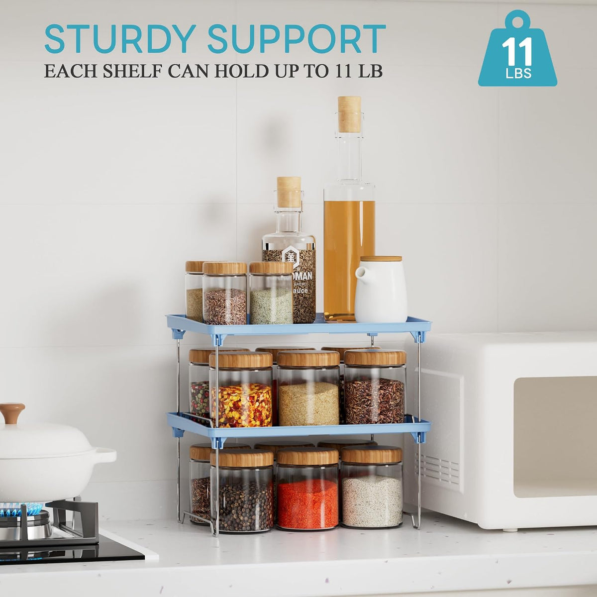 STARLATTA 2 Pcs Blue Countertop Cabinet Organizer Shelf