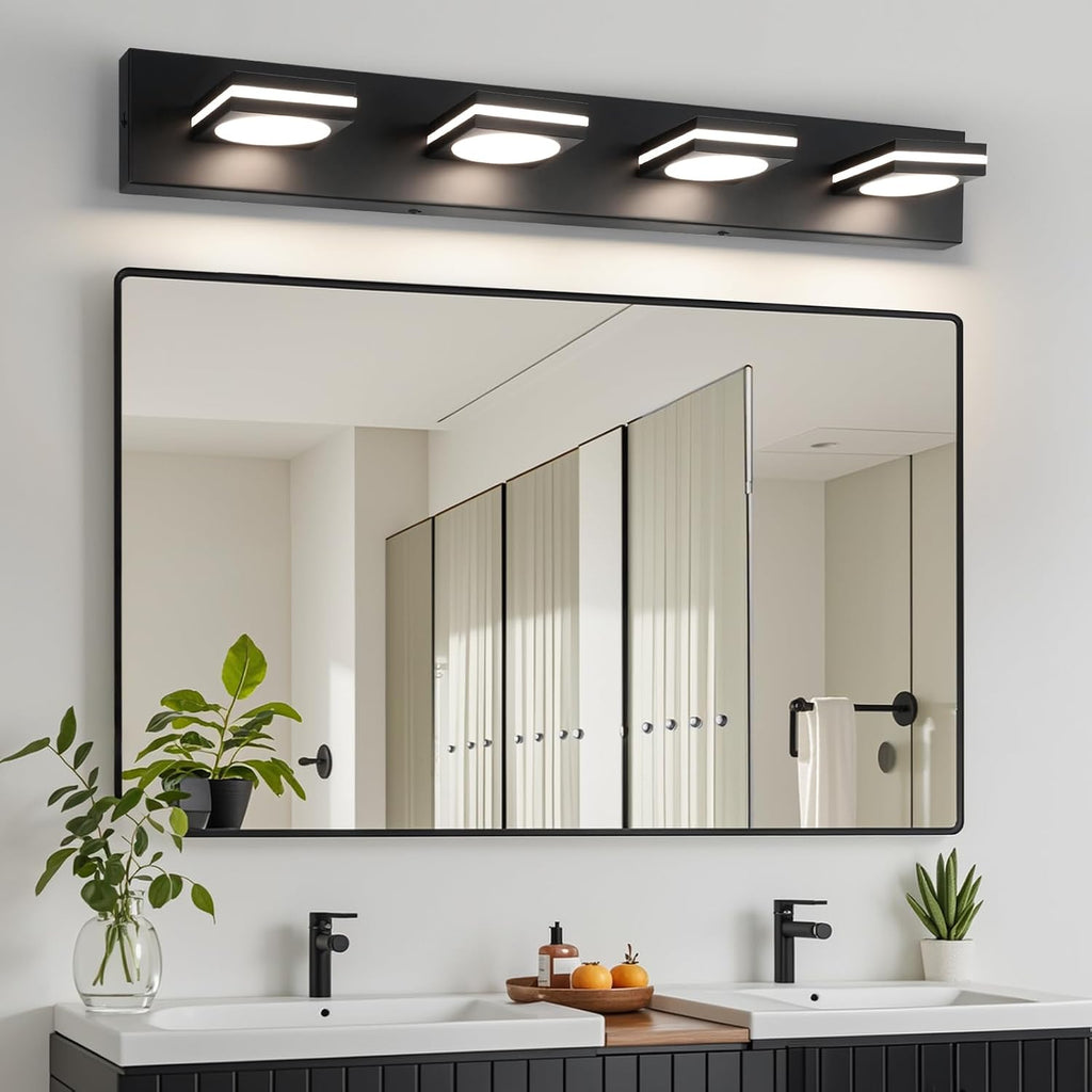 OKELI Bathroom Light Fixtures, Matte Black Vanity Light Modern LED 3CCT