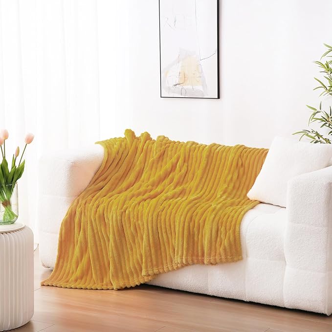 Mustard Yellow Fleece Throw Blanket 60”×80” - Image 2