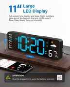 Digital Wall Clock, Digital Clock Large Display with Remote Control, Corded LED Alarm Clocks with Date, Week, Temp, Humidity, Auto DST, Countdown, for Living Room Bedroom Classroom Office (Blue)