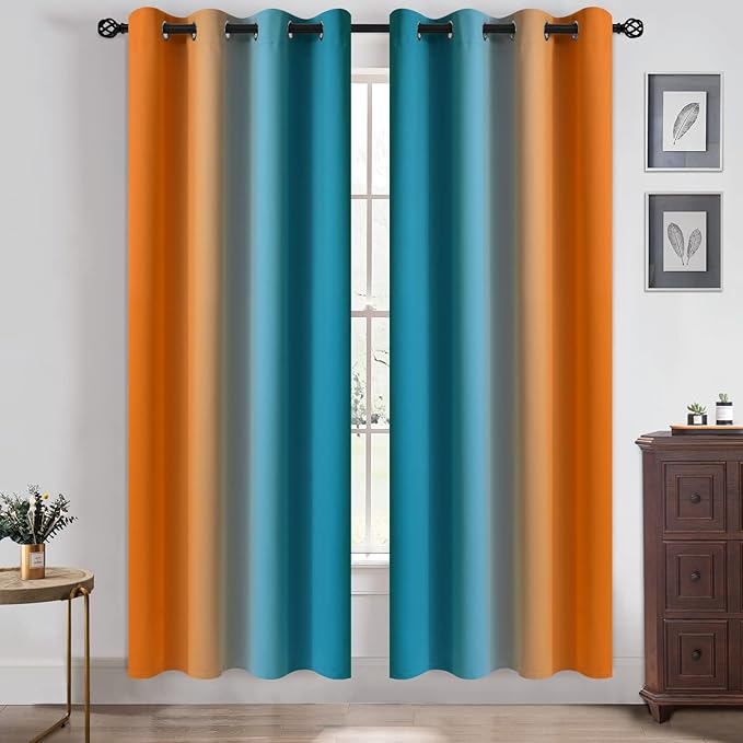 Yakamok Ombre Blue and Orange Curtains - Image 2