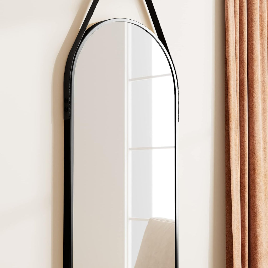 OGCAU 48" x 16" Arched Full Length Mirror Wall Mounted Hanging Mirror Black