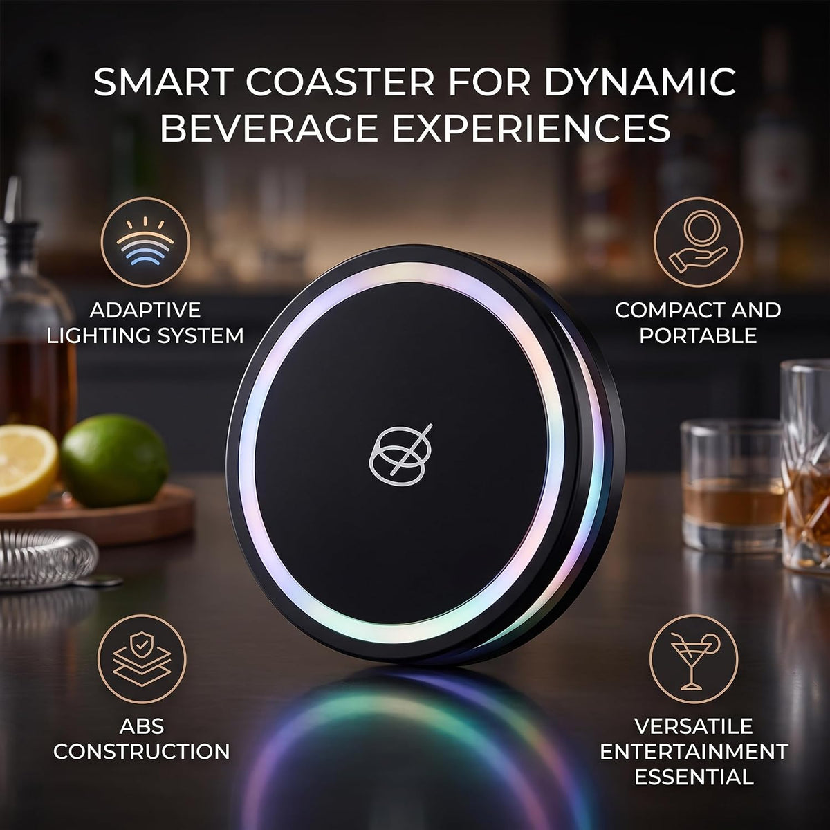 GLOGLOW Drink Mixer Smart Coaster, ABS Material