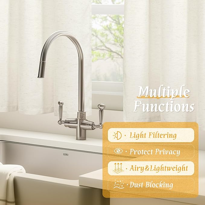LAMIT Cream Linen Curtains 54 Inch Length 2 Panels, Light Filtering Faux Linen - Image 9