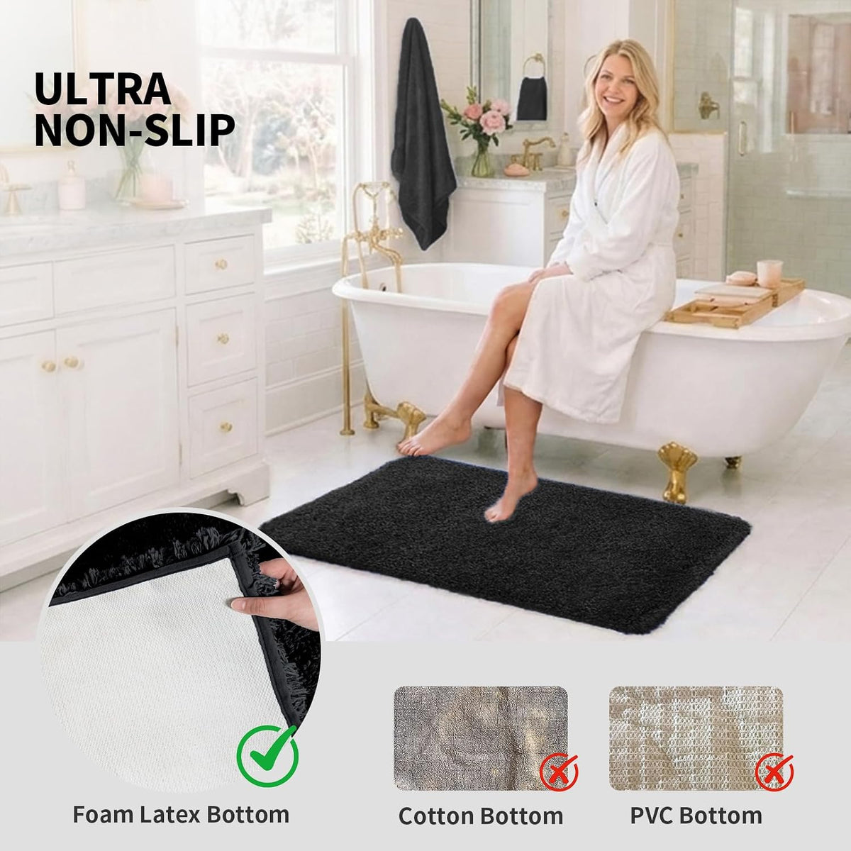 Bathroom Rugs 24" × 17" , Extra Soft Absorbent Microfiber Bath Rugs,Black