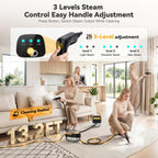 Gautye Steam Cleaner, 3 Level Adjustable Handle with 15 Accessories | 15s Heat Up, 1.69 Quarts Tank, Foldable Handle, Portable Steam Cleaner for Home, Kitchen, Bathroom, Tile, Grout, Car Cleaning