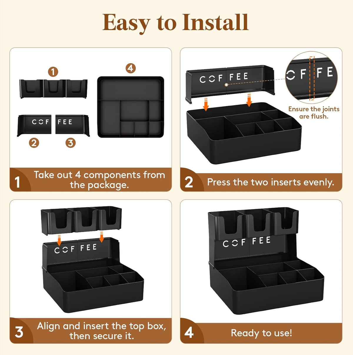 Lifewit 2-tier Coffee Station Organizer, 10 Compartments, Black, Plastic