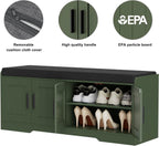 Homleke Shoe Storage Bench, 4 Doors & Thickened Padded Seat Cushion