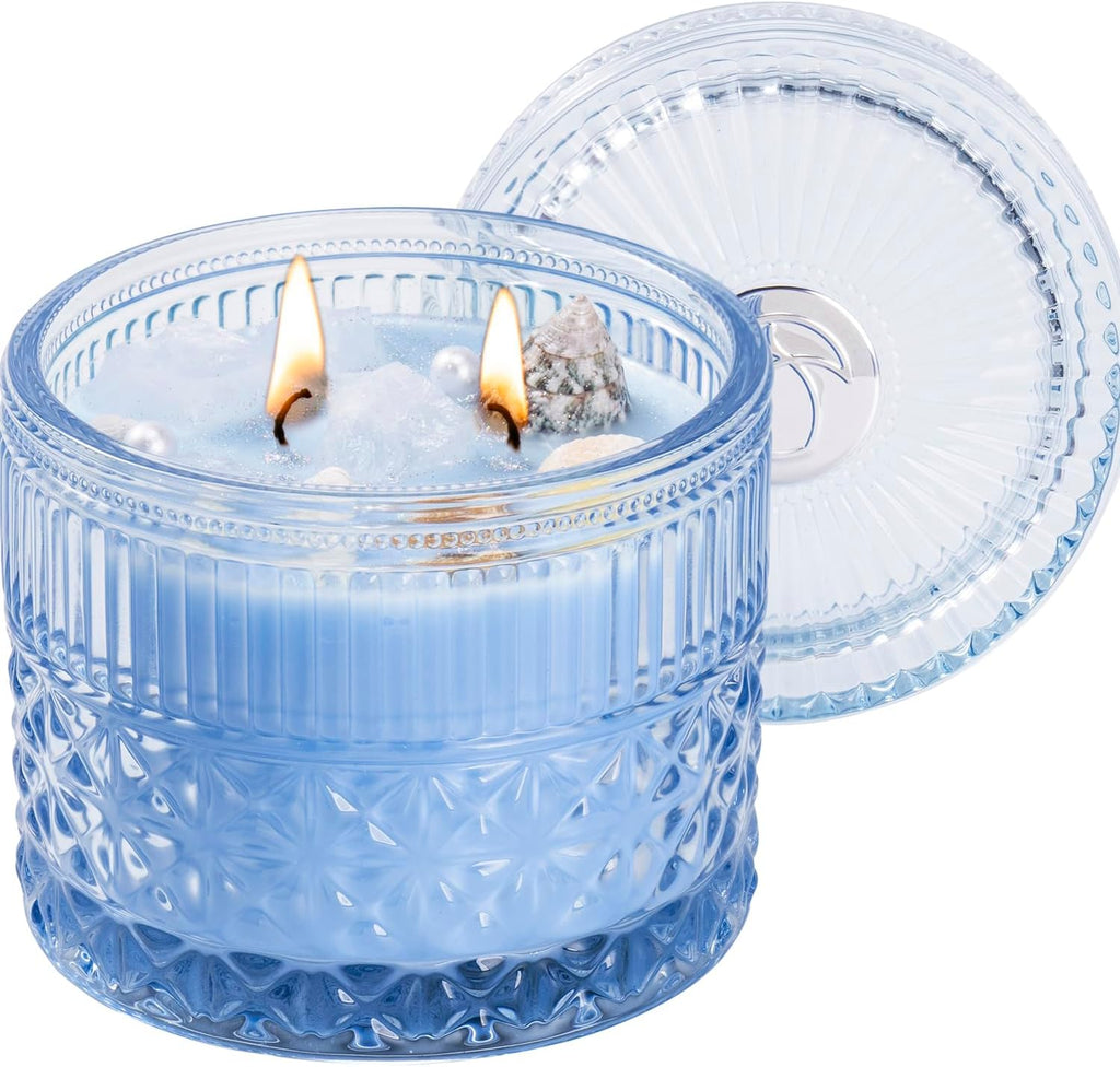 Chloefu LAN Purple Crystal Candles Lilac & Violet Candle for Home Scented, Non-Toxic, Unique Meditation Spiritual Gifts, 14 oz, Valentines Day Gifts for Mom Friends Wife Sister Stocking Stuffers