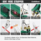 8‑in‑1 Wire Stripper Pliers, Non‑Contact Voltage Tester, Green‑Black