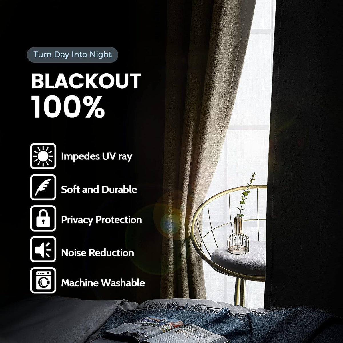 SimpleHome Beige 100% Blackout Curtains Room Darkening Living Room 84 Inch
