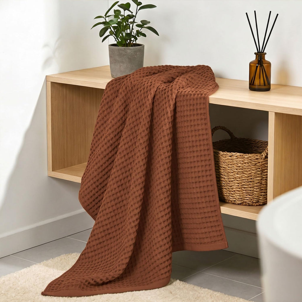 Waffle Bath Towels Set of 2 (Rust) - Fall Bathroom Decor, Large 31” x 62”