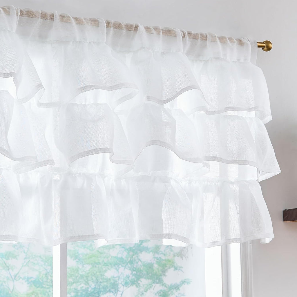 jinchan Ruffled Valance Curtain Shabbychic Farmhouse 18 Inch 1 Panel White