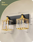 EDISHINE 2-Light Black Gold Bathroom Vanity Light, Crystal Wall Sconce, E26