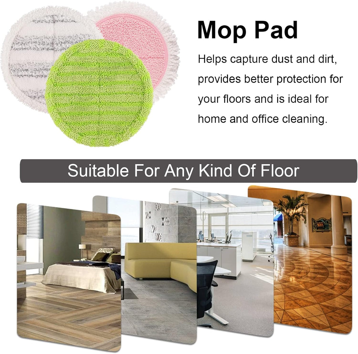 Cordless Electric Mop Pads, 6.3in Spin Mop Pads Compatible with vmai/alfabot/devoac/idoo/eous/verazon/kojeo Cordless Electric Mop, Round Mop Replacement Pads for Floor Cleaning(8 Pack)