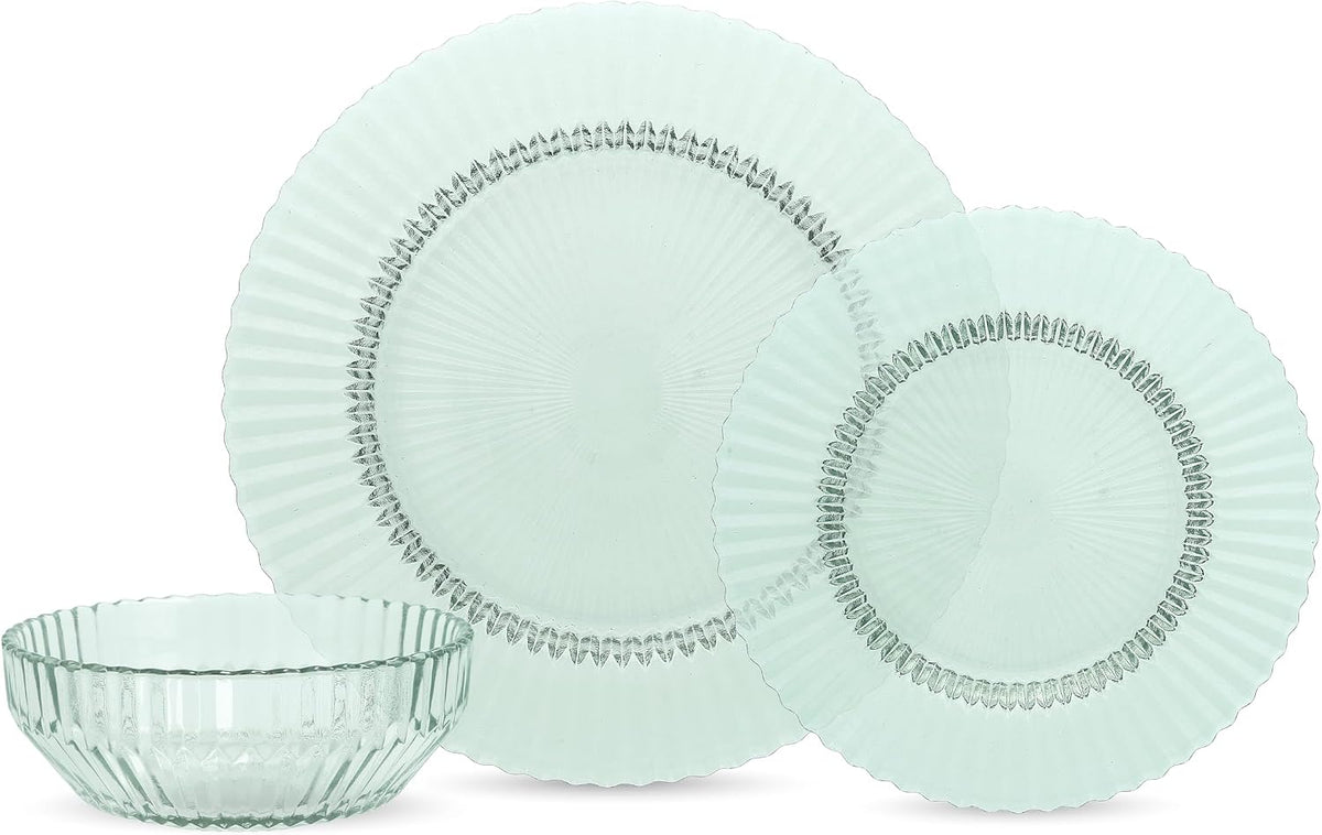 Fortessa Archie Glass 12 Piece Dinnerware Set (Service for 4), Cornflower Blue