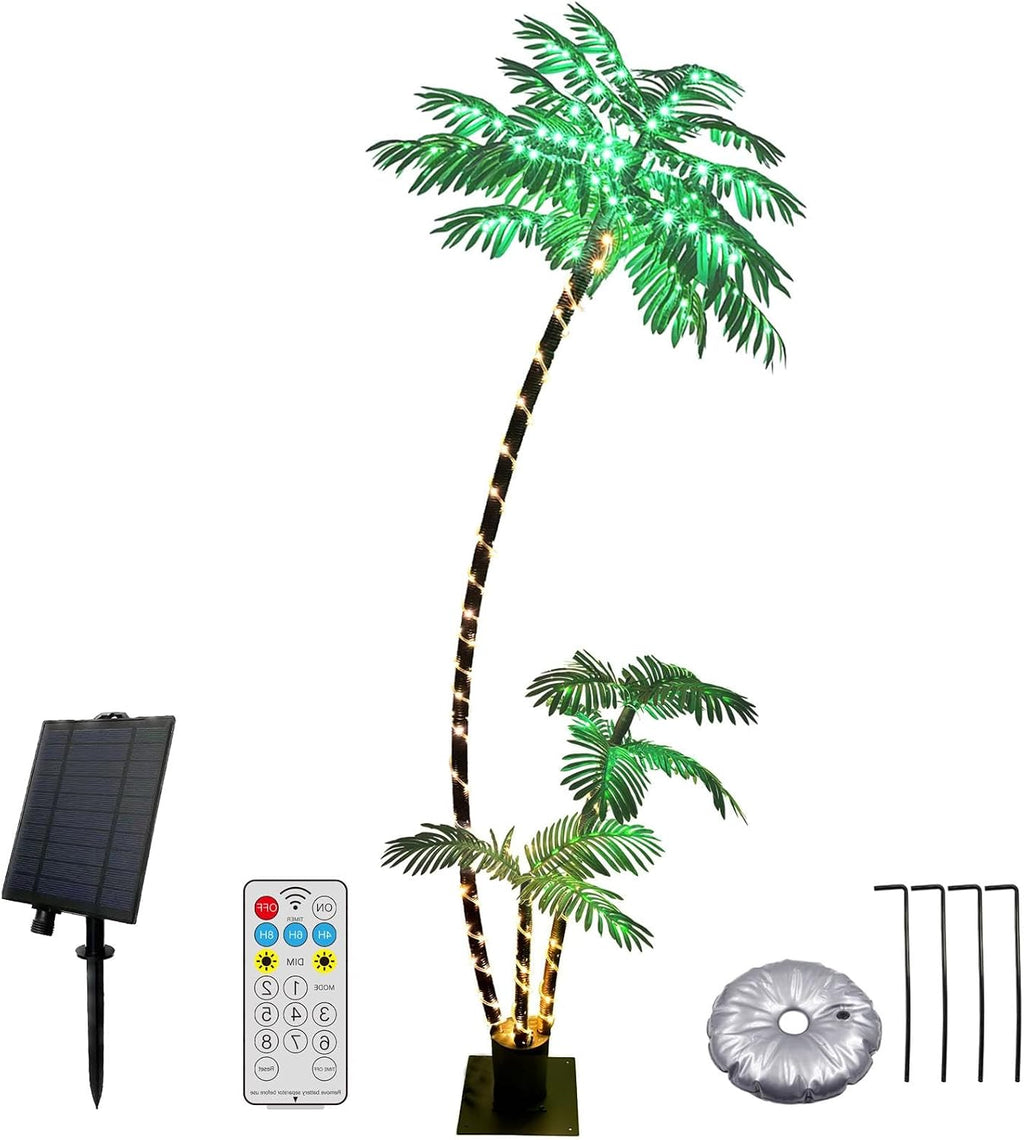 6 Feet Artificial Palm Tree, Light Up 220LED Christmas Tree Decorations, 8 Modes Fake Room Decor Palm Trees for Outside Patio, Home Indoor, Tiki Bar, Outdoor Pool Tropical Party