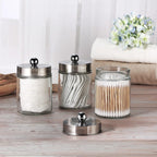 3PC Apothecary Jar Canisters Bathroom Vanity Organizer (Brushed Nickel)