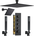 Thermostatic Shower System Dual Shower Head & HandHeld Spray Brushed Gold