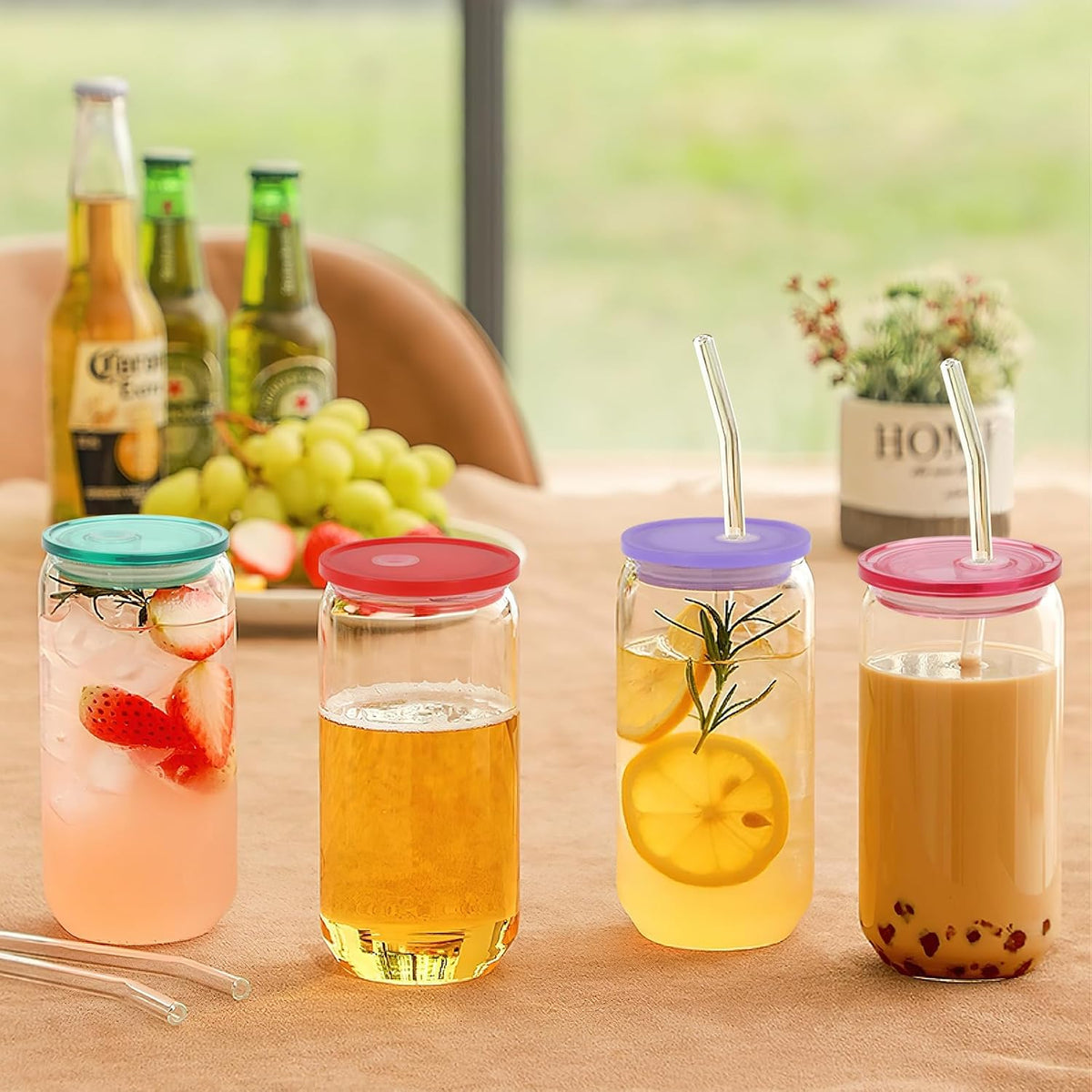 36-Pack Colorful Acrylic Cup Lids with Straw Hole - Spill-Proof Reusable Covers for 16oz Glasses & Tumblers - Perfect for Iced Coffee, Beer, Beverages