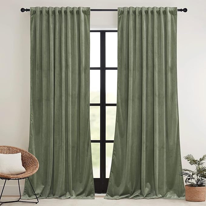 RYB HOME Sage Green Velvet Curtains 102 inches - Image 2