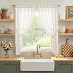 jinchan Belrose Linen Floral Cafe Curtains 54 Inch Length Embroidered Farmhouse by JINCHAN