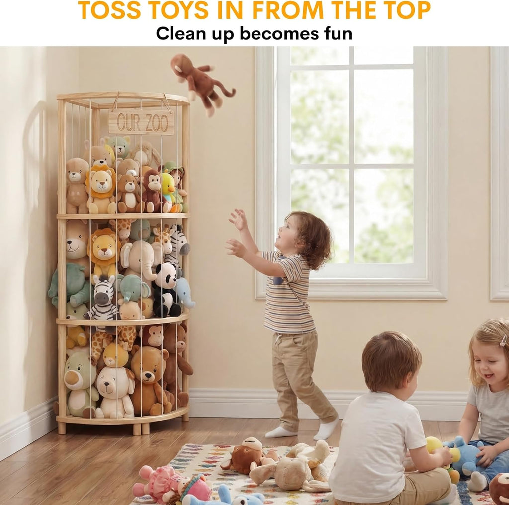 Corner Stuffed Animal Storage, Large Wooden Plush Toy Storage Zoo