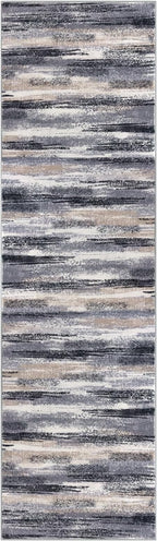 Lansny Modern Abstract Bedroom Runner Rug 2x7, Non-Slip Soft Thin Faux Wool Mat - Image 9