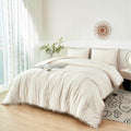 PERFEMET Girls Comforter Set Twin Size Beige Cream Pom Pom Bedding 5 Pieces