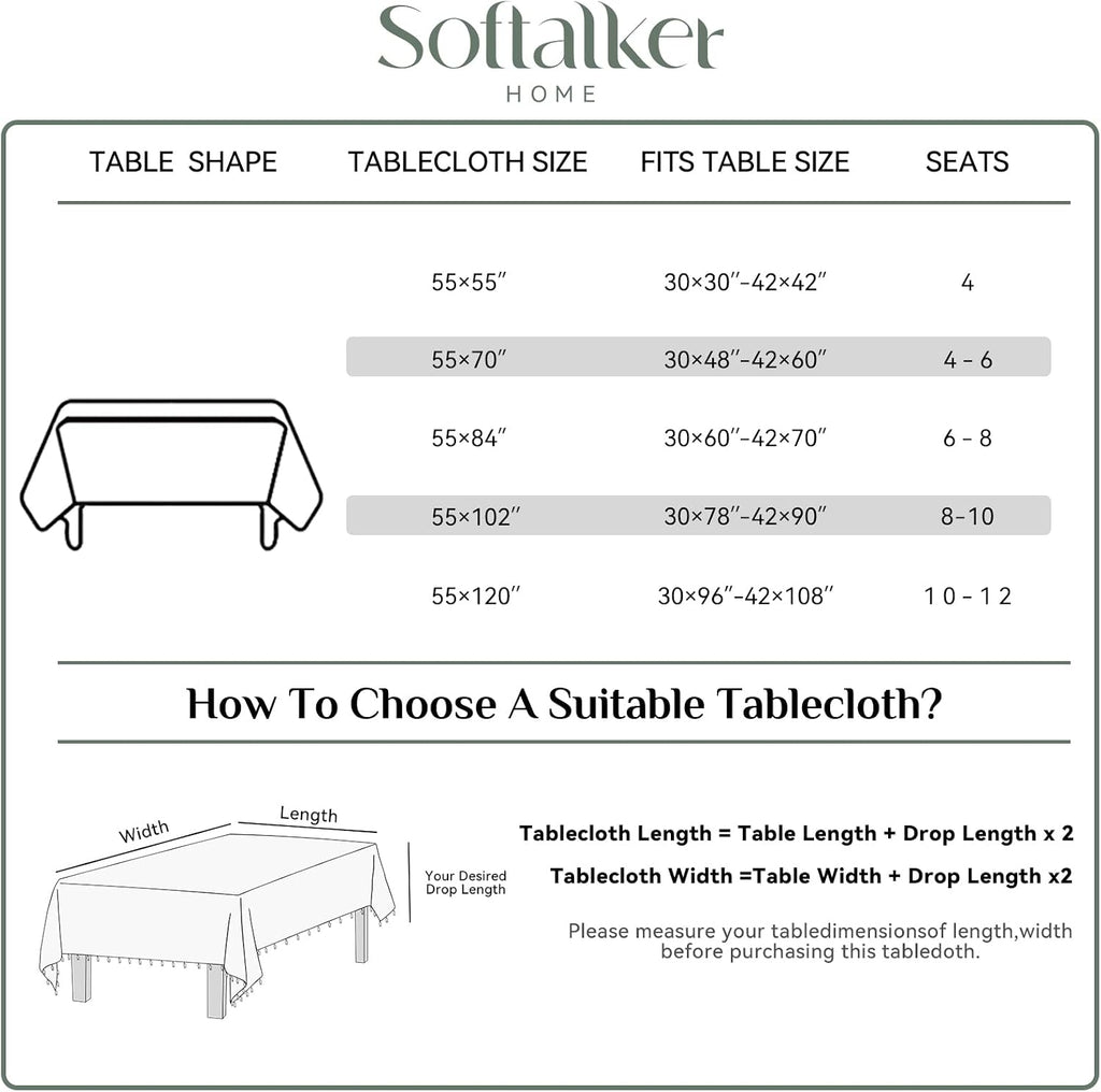 Softalker Gingham Rectangle Tablecloth with Tassel, Beige Cream, 55" x 84"