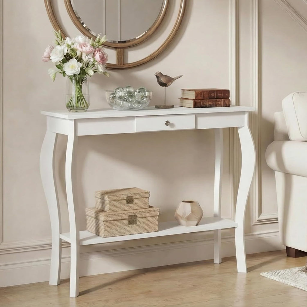 ChooChoo 39" Narrow Entryway Table with Drawer, White