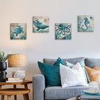 Bathroom Wall Art Beach Decor Ocean Sea Turtle Octopus Canvas Pictures Coastal Room Decor Teal Bathroom Accessories Vintage Whale Seahorse Poster Modern Nautical Painting Bedroom Home Decorations