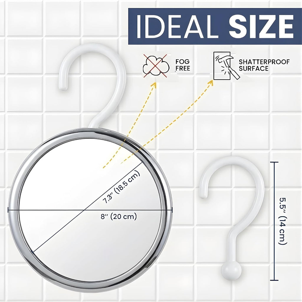 MIRRORVANA Hangable Fogless Shower Mirror, 360° Swivel Hook, 6.7" (Chrome)