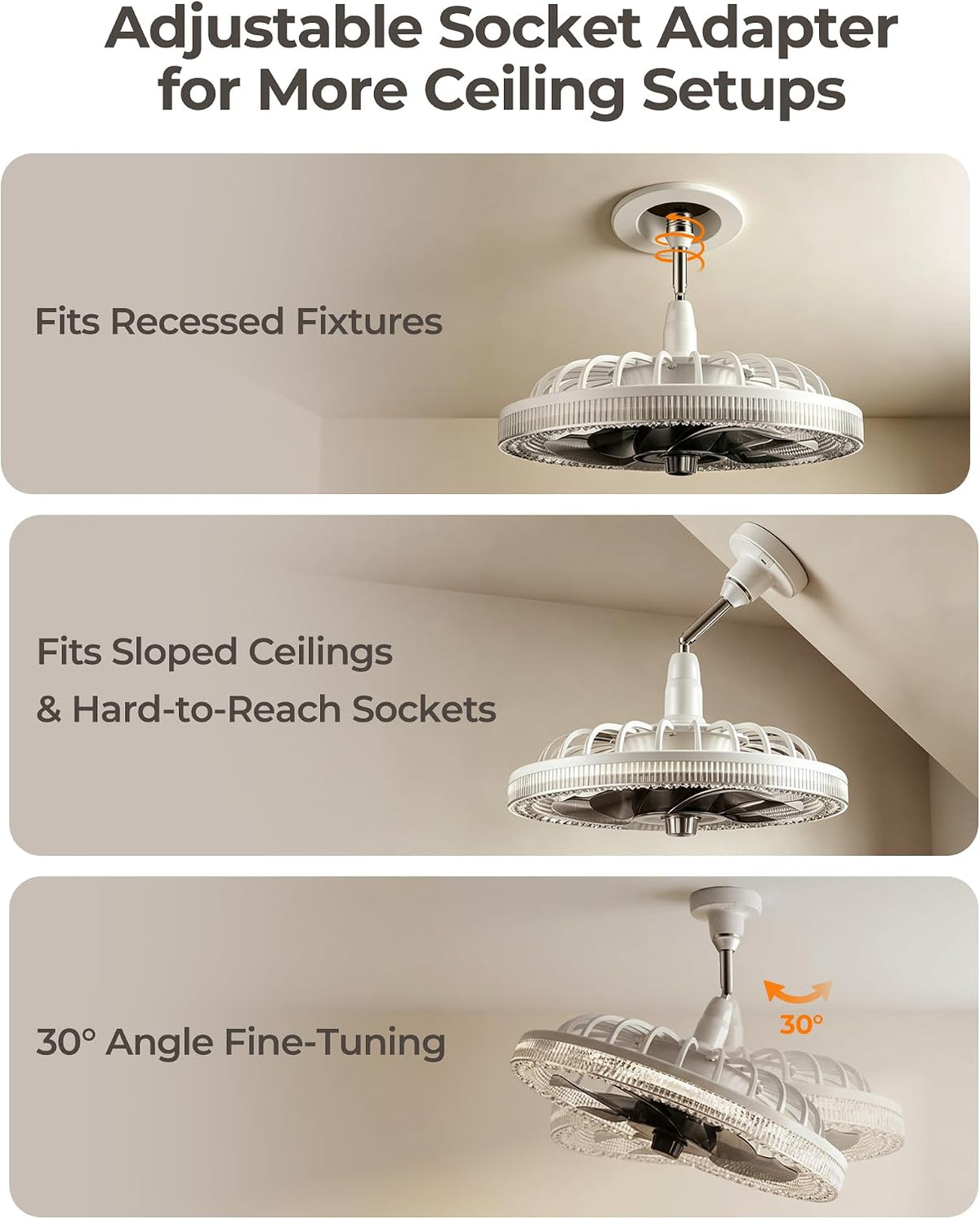 Socket Ceiling Fan Light with Remote and Extender, Small Light Bulb Fan