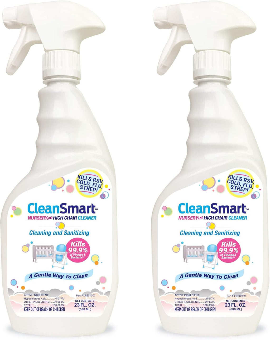 CleanSmart Nursery & High Chair Cleaner, Hypochlorous Acid, 23 oz (2 pack)