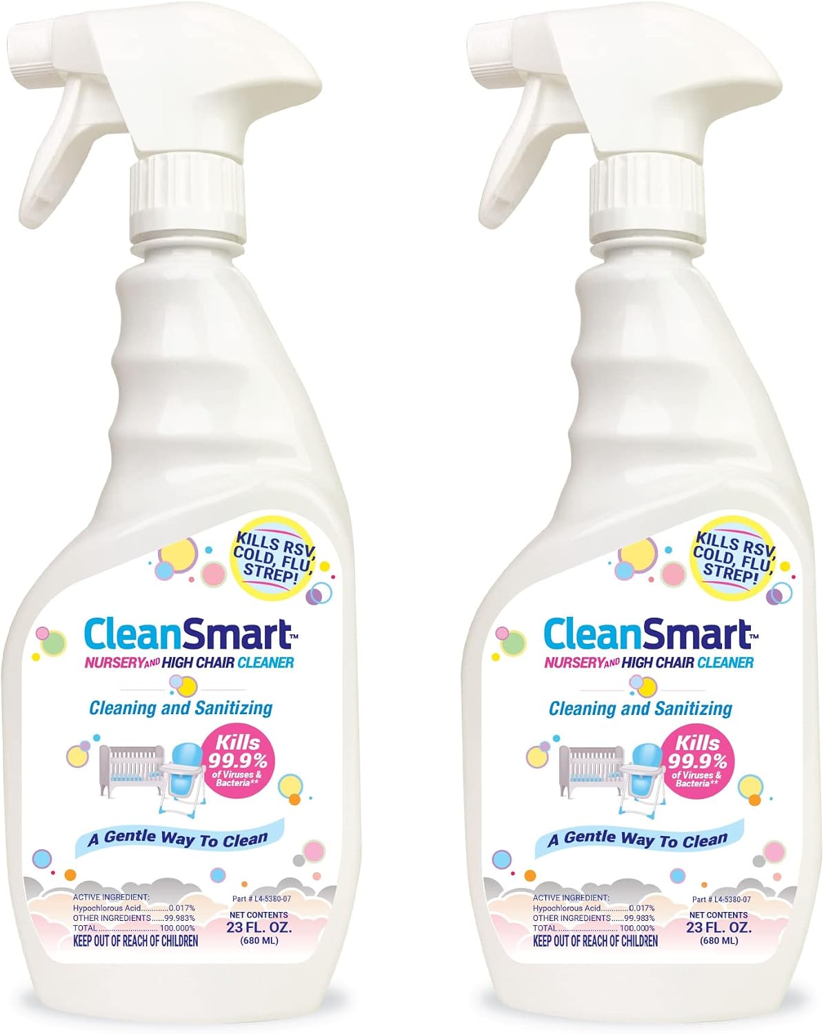 CleanSmart Nursery & High Chair Cleaner, Hypochlorous Acid, 23 oz (2 pack)