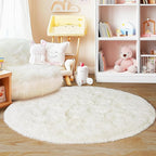 4'x4' Cream Round Rugs for Girls Bedroom, Ultra Soft Fluffy Circle Rug for Kids - Image 9