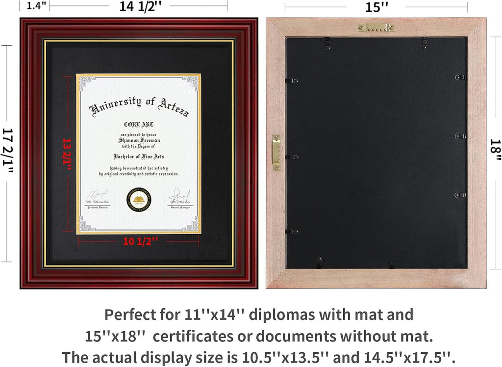 CORE ART 15x18 Diploma Frame, Cherry Red, Black Mat for 11x14