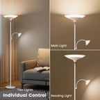 SIBRILLE Torchiere Floor Lamp with Wood Grain Shade, 72" Dimmable LED Standing Lamp with Remote, 2-in-1 Floor Reading Lamp with Color Changing, 34W White Corner Lamp for Living Room Bedroom Office